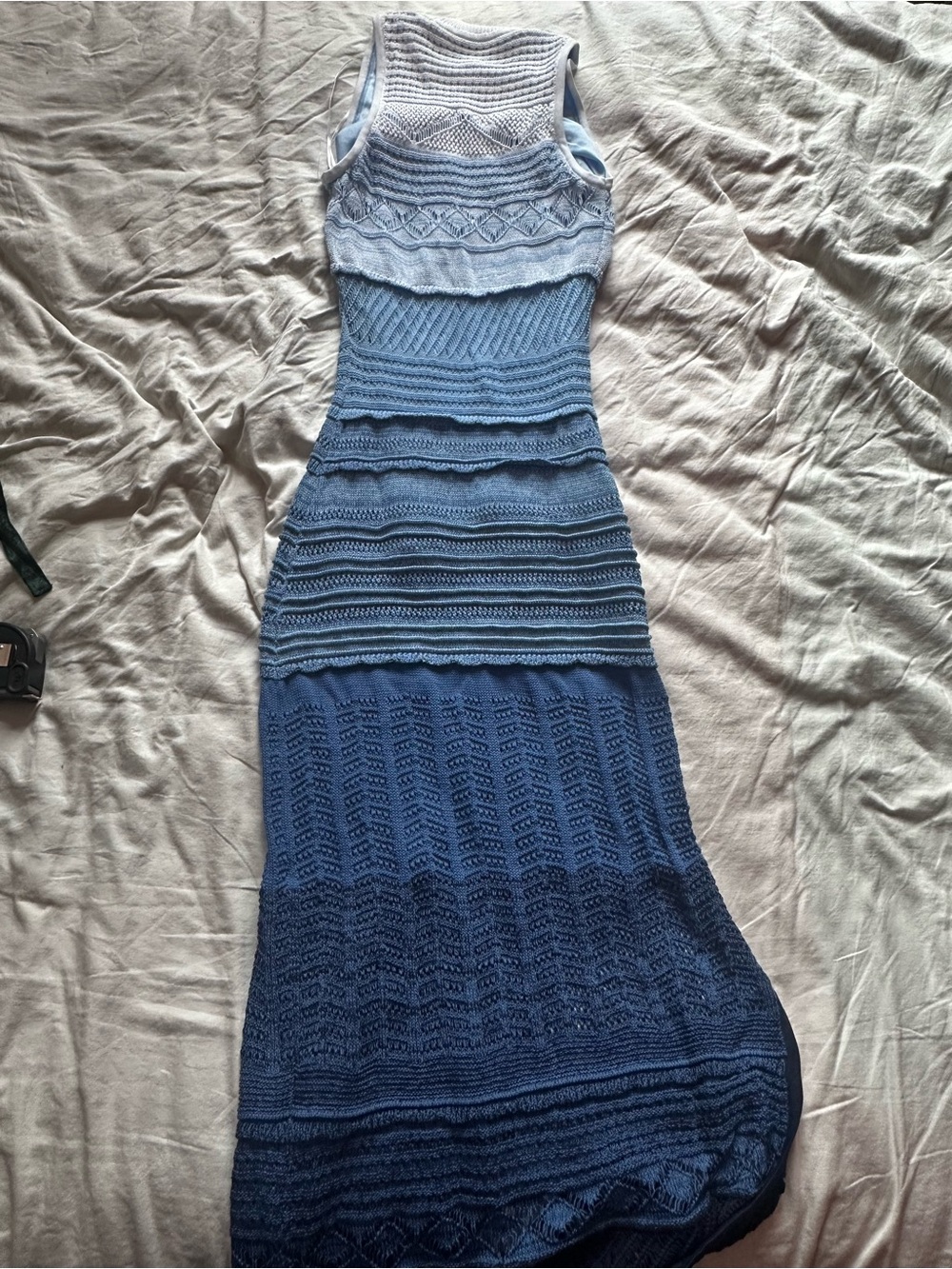 Tony by Ronny Kobo Ombré Crochet Knit Sleeveless Maxi Dress Blue Size M - Picture 7 of 10